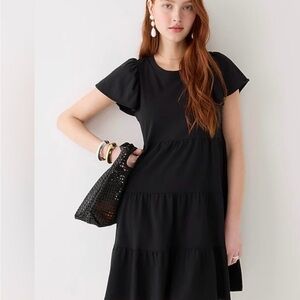 J.Crew Black Tiered Mini Dress L Flutter Sleeve Babydoll NWT
